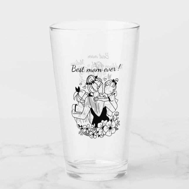 Best Mum Ever Mother And Daughters Line Art  Glass (Front)