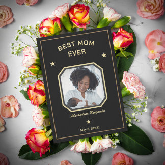 Best Mum Ever Mother Family Photo Gold Black Card