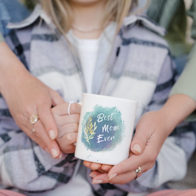 Best Mum Ever Mother Watercolor Floral Blue Mug (Creator Uploaded)