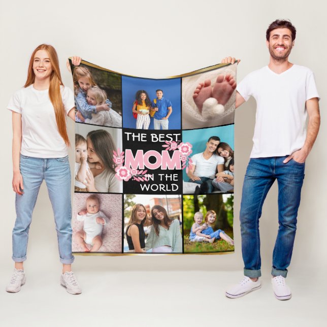 Best Mum Ever | Mother's Day 8 Photo Collage Fleece Blanket (In Situ)