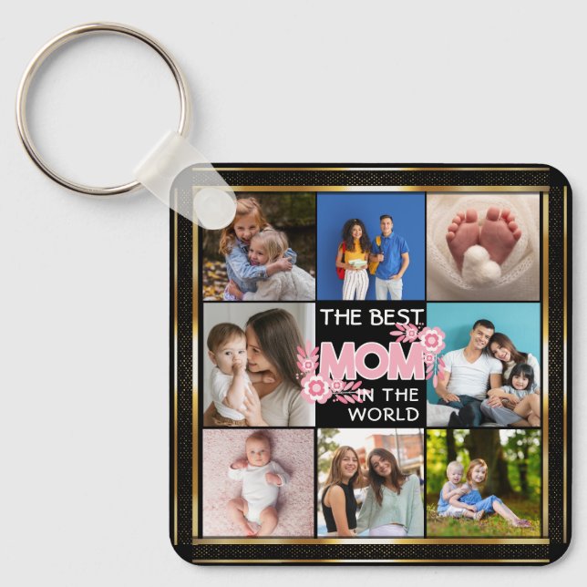 Best Mum Ever | Mother's Day 8 Photo Collage Key Ring (Front)