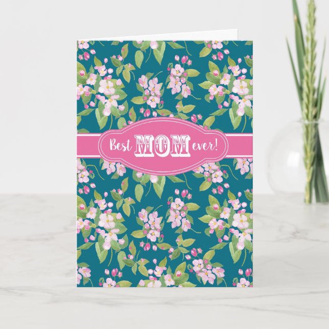 Best Mum Ever Mother's Day Apple Blossom Dark Blue Card (Front)