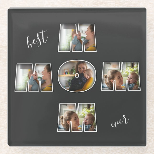 Best Mum Ever Mother's Day Gift 3 Photo Cutout Glass Coaster (Front)