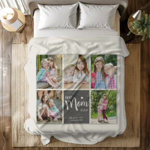 Best Mum Ever Mothers Day Grey Photo Collage Fleece Blanket
