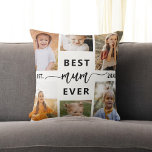 Best Mum Ever - Mother's Day Photo Collage Cushion<br><div class="desc">Celebrate your mum with the "Best Mum Ever" Mother's Day Photo Collage Throw Pillow. This personalised pillow features a beautifully arranged collage of cherished photos, capturing special moments and memories. The heartfelt message "Best Mum Ever" adds a loving touch. Made from high-quality, soft, and durable fabric, it offers both comfort...</div>