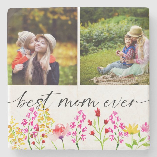 Best Mum Ever Mother's Day Photo Collage Floral   Stone Coaster (Front)