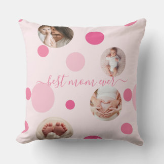 Best Mum ever Mother's Day Photo Pink polka Dots Cushion