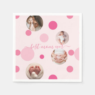 Best Mum ever Mother's Day Photo Pink polka Dots Napkin