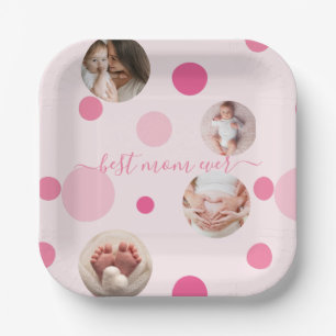 Best Mum ever Mother's Day Photo Pink polka Dots Paper Plate