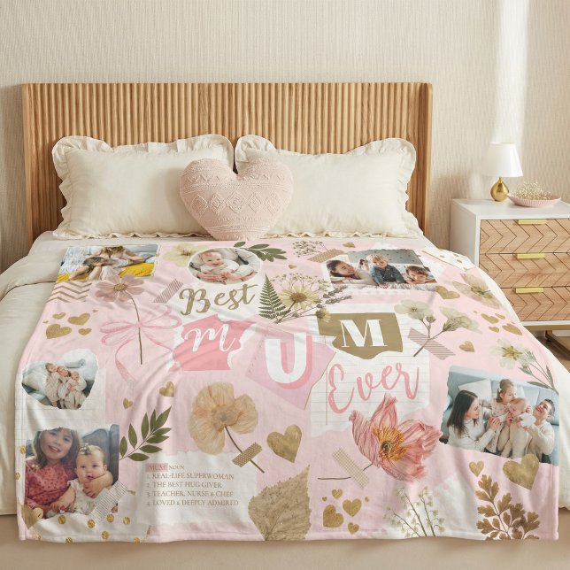 Best Mum Ever Mother's Day Scrapbook Photo Collage Fleece Blanket (Best Mum Ever Mother's Day )