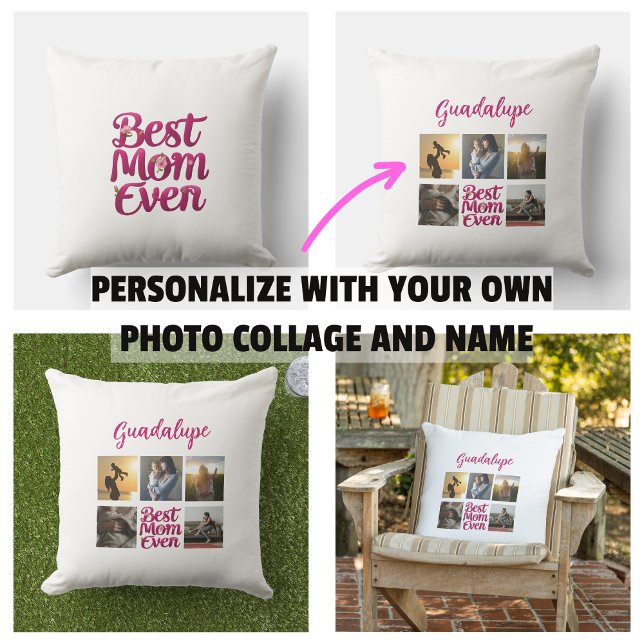 Best Mum Ever Mother's Photo Collage Cushion (Best Mom Ever Mother's Photo Collage Pillow)