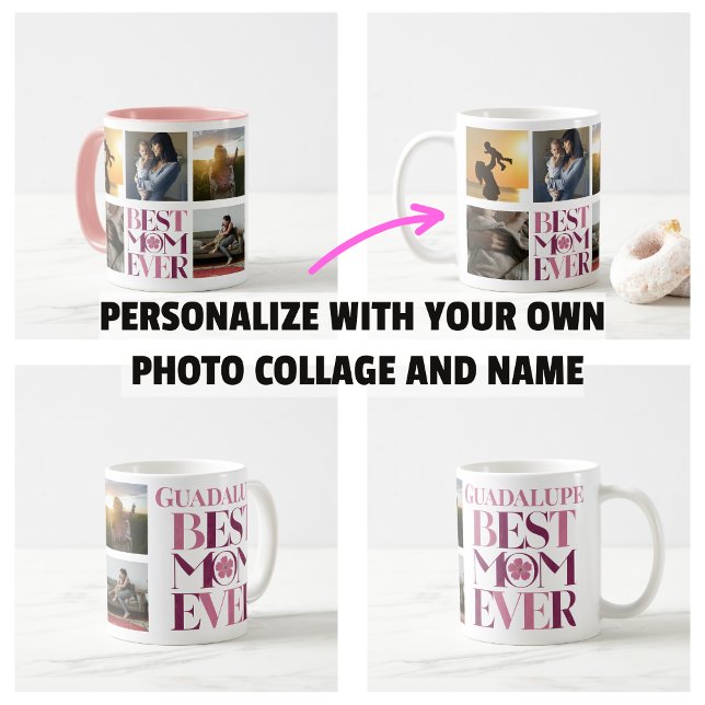 Best Mum Ever Mother's Photo Collage Cute Pink Coffee Mug (Best Mom Ever Mother's Photo Collage Cute Pink Mug)