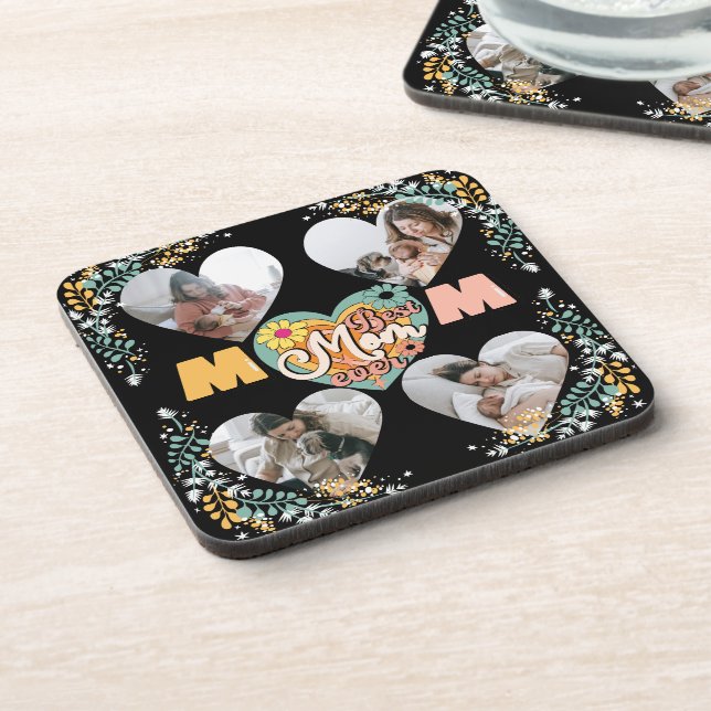 Best Mum Ever Multi Heart shape Photo Fleece Blank Coaster (Left Side)