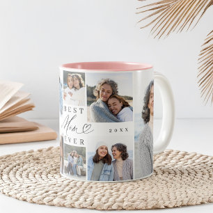 Best Mum Ever Mum Script Heart Photo Collage Two-Tone Coffee Mug