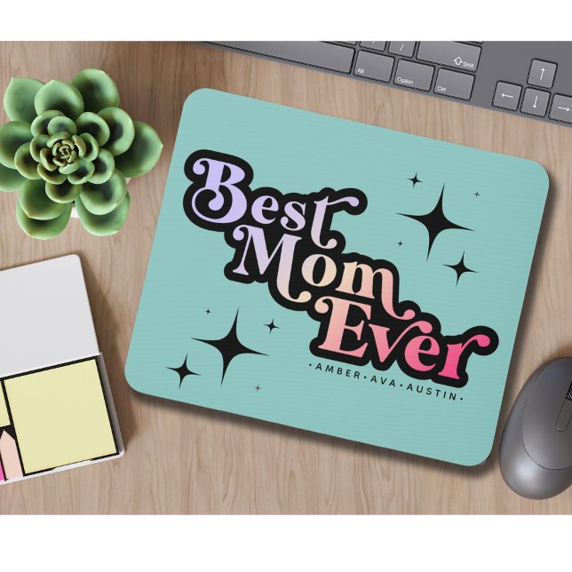 Best Mum Ever Mummy Kids Name Retro Pink Mouse Pad (Creator Uploaded)
