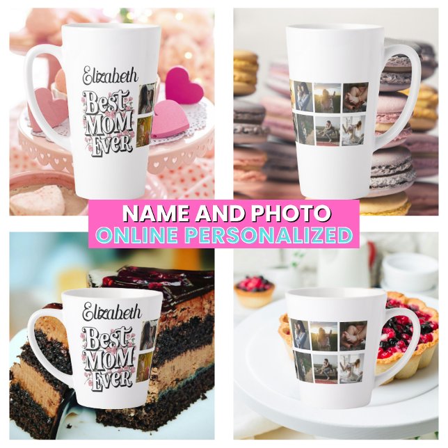 Best Mum Ever Name & Photo Collage Mother's Latte Mug (Best Mom Ever Name & Photo Collage Mother's Latte Mug
)