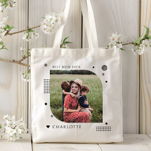Best Mum Ever Name Photo Trendy Simple Modern Tote Bag