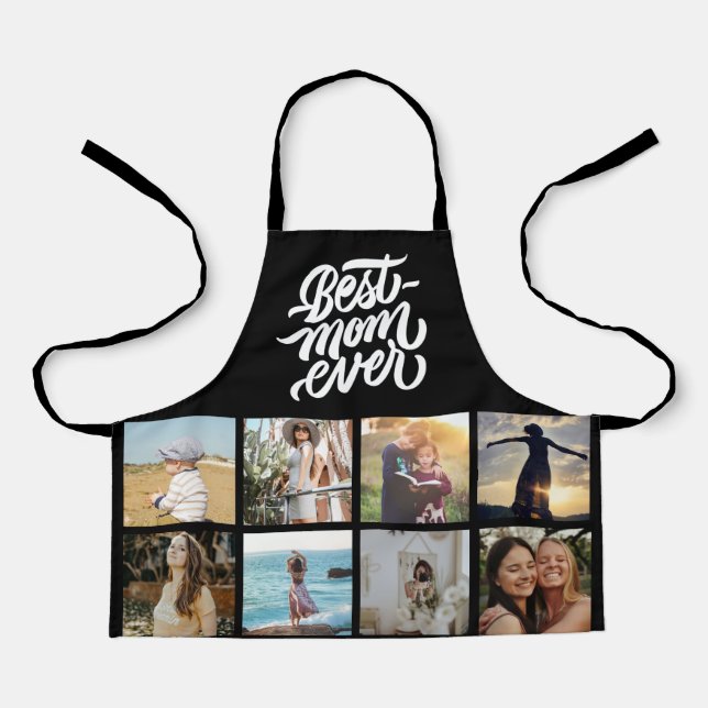Best Mum Ever Personalised 12 Photo Collage Black Apron (Front)