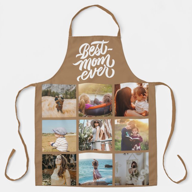 Best Mum Ever Personalised 12 Photo Collage Brown Apron (Front)