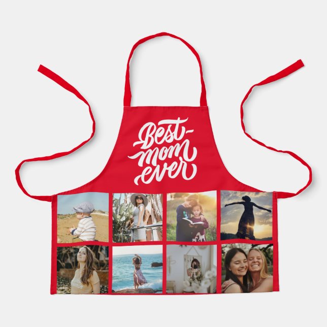 Best Mum Ever Personalised 12 Photo Collage Red Apron (Front)