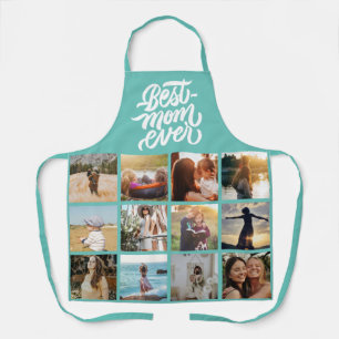 Best Mum Ever Personalised 12 Photo Collage Teal Apron