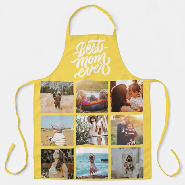 Best Mum Ever Personalised 12 Photo Collage Yellow Apron (Front)