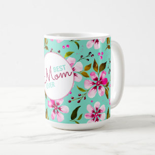 Best Mum Ever Personalised Aqua and Pink Floral Coffee Mug
