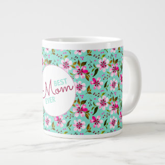 Best Mum Ever Personalised Aqua and Pink Floral Large Coffee Mug