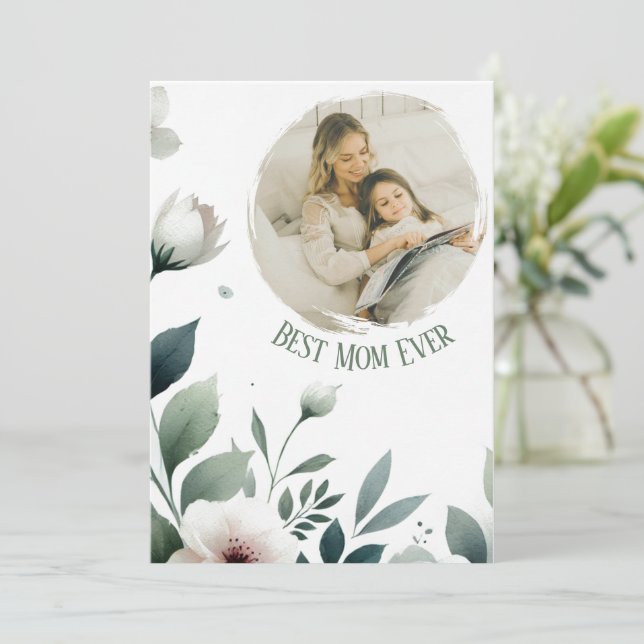 Best Mum Ever – Personalised Floral Photo Card (Standing Front)