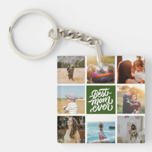 Best Mum Ever Personalised Photo Collage Green Key Ring