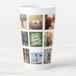 Best Mum Ever Personalised Photo Collage Green Latte Mug
