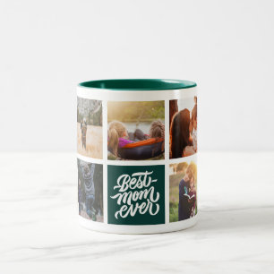 Best Mum Ever Personalised Photo Collage Green Two-Tone Coffee Mug