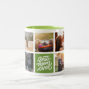 Best Mum Ever Personalised Photo Collage Green Two-Tone Coffee Mug