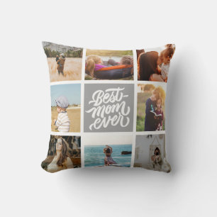 Best Mum Ever Personalised Photo Collage Grey Cushion