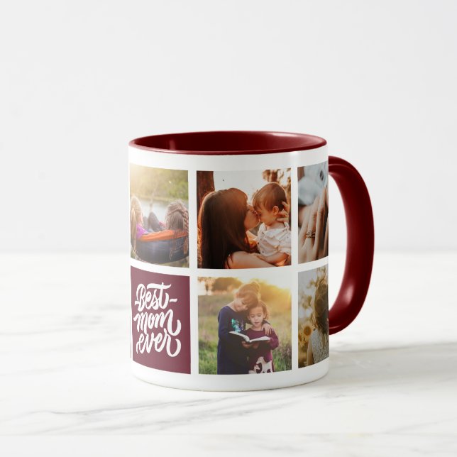 Best Mum Ever Personalised Photo Collage Maroon Mug (Front Right)