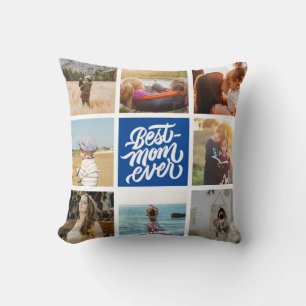 Best Mum Ever Personalised Photo Collage Navy Blue Cushion