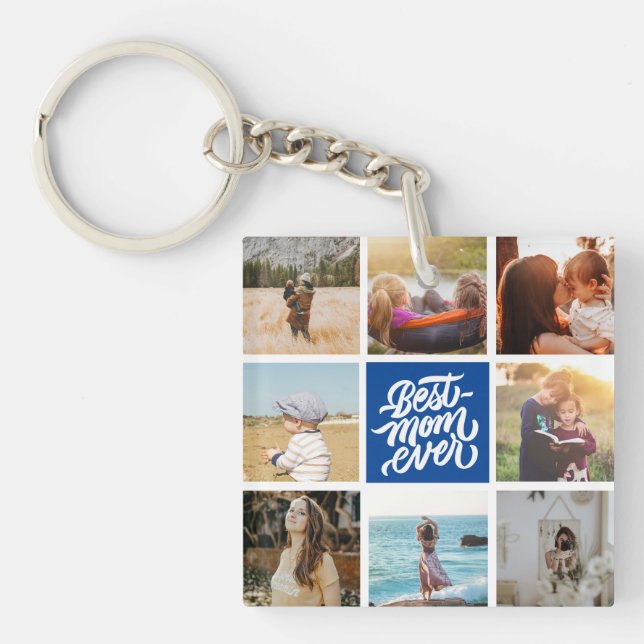 Best Mum Ever Personalised Photo Collage Navy Blue Key Ring (Front)