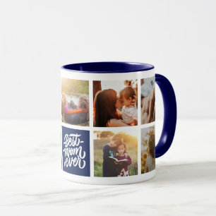 Best Mum Ever Personalised Photo Collage Navy Blue Mug
