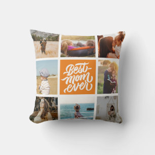 Best Mum Ever Personalised Photo Collage Orange Cushion