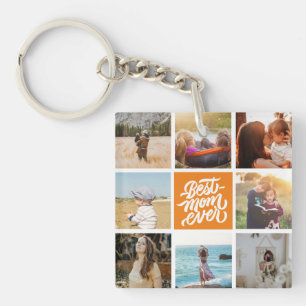 Best Mum Ever Personalised Photo Collage Orange Key Ring