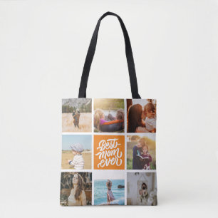 Best Mum Ever Personalised Photo Collage Orange Tote Bag