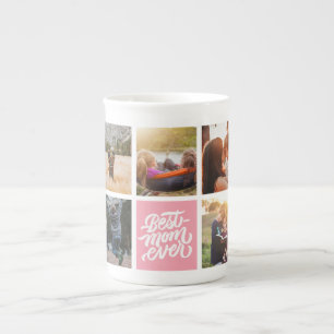 Best Mum Ever Personalised Photo Collage Pink Bone China Mug