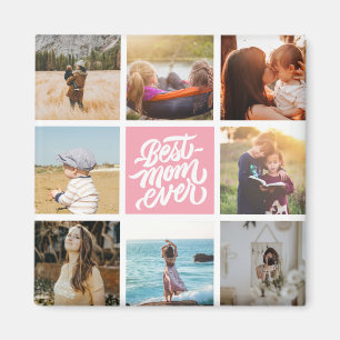 Best Mum Ever Personalised Photo Collage Pink Magnet
