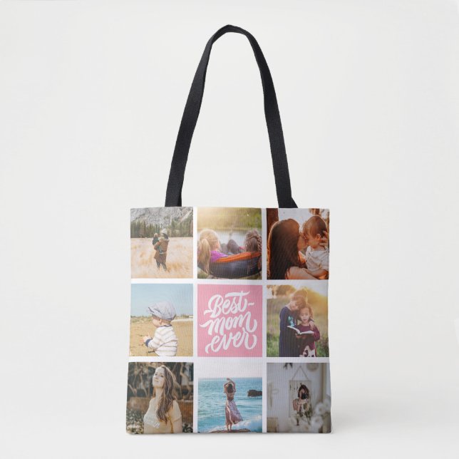 Best Mum Ever Personalised Photo Collage Pink Tote Bag (Front)