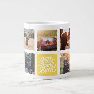Best Mum Ever Personalised Photo Collage Yellow Large Coffee Mug
