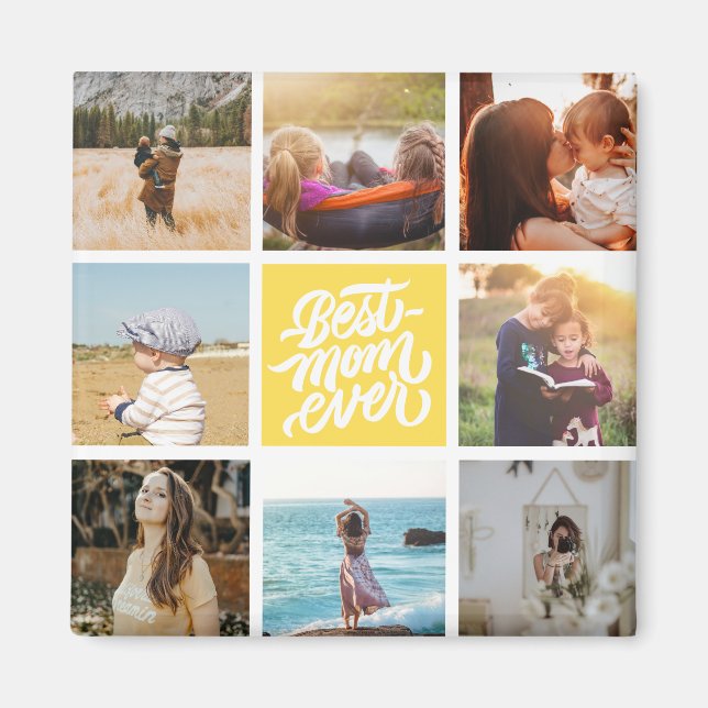 Best Mum Ever Personalised Photo Collage Yellow Magnet (Front)