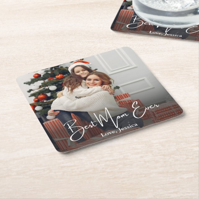 Best Mum Ever Personalised Photo Square Paper Coaster (Angled)