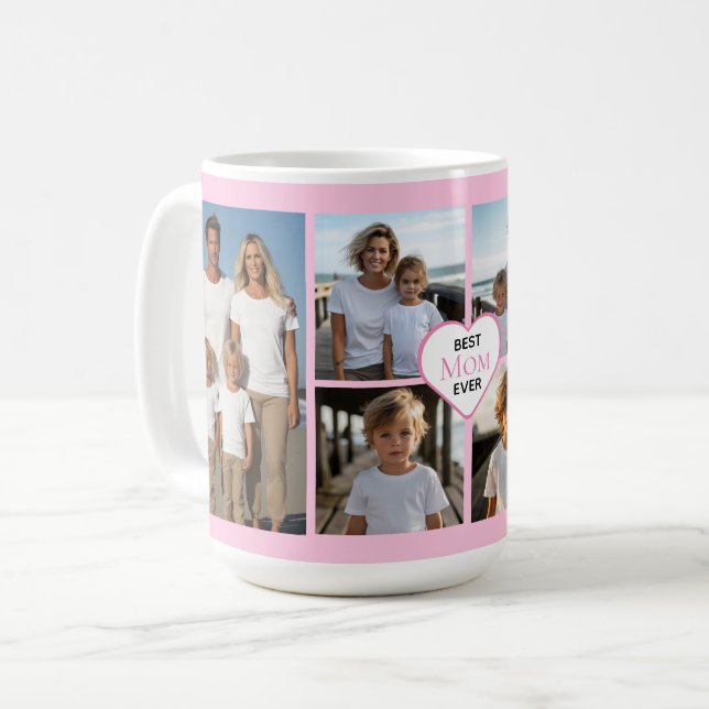 Best Mum ever personalised pink 6 photo template Coffee Mug (Front Left)