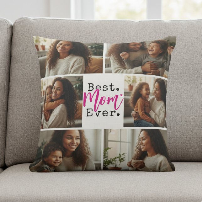 Best Mum Ever Photo Collage Birthday Mother's Day Cushion (Creator Uploaded)
