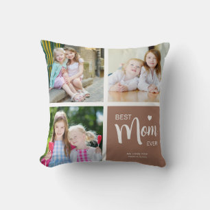 Best Mum Ever Photo Collage Brown Cushion